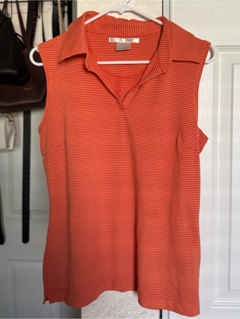 Nike Golf DRI-FIT Polo Sleeveless Top Striped Orange Pink Cotton Size M Active